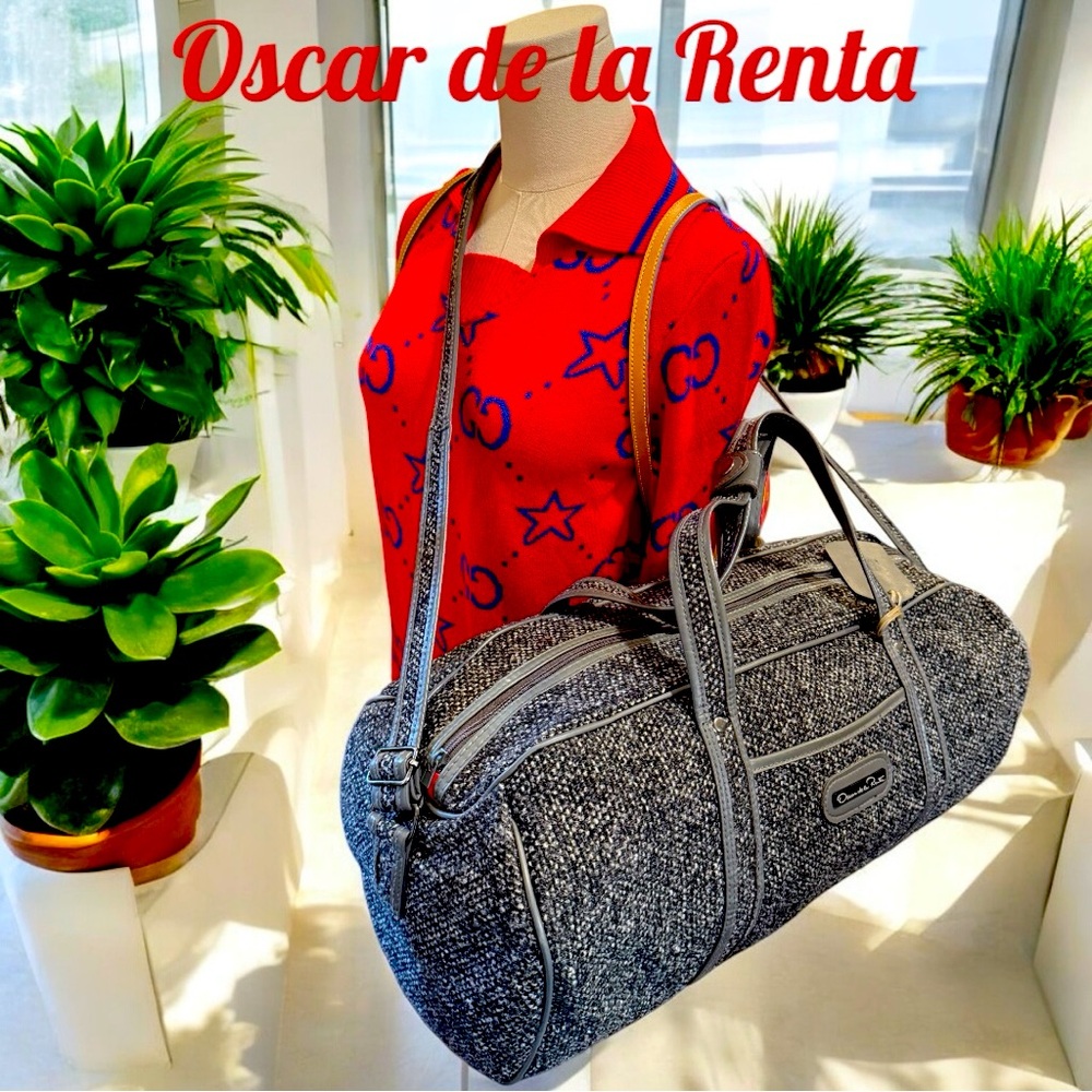 Oscar de la Renta Black & Gray Tweed 20” duffle travel bag. EUC - Picture 2 of 16